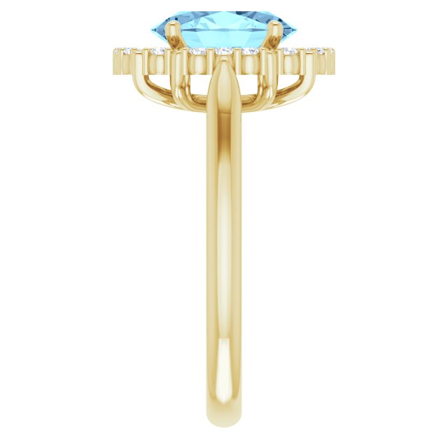 14K Gold Oval Natural Aquamarine & Natural Diamond Halo-Style Ring – 9x7mm - Yellow Gold - view 4
