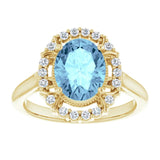 14K Gold Oval Natural Aquamarine & Natural Diamond Halo-Style Ring – 9x7mm - Yellow Gold - view 3
