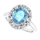Platinum Oval Natural Aquamarine & Natural Diamond Halo-Style Ring – 9x7mm - view 5