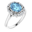 14K Gold Oval Natural Aquamarine & Natural Diamond Halo-Style Ring – 9x7mm - White Gold