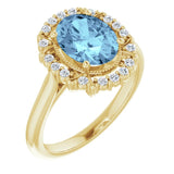 14K Gold Oval Natural Aquamarine & Natural Diamond Halo-Style Ring – 9x7mm - Yellow Gold