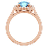 14K Gold Oval Natural Aquamarine & Natural Diamond Halo-Style Ring – 9x7mm - Rose Gold - view 2