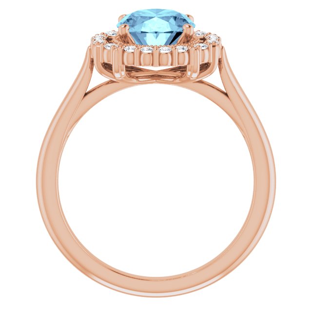 14K Gold Oval Natural Aquamarine & Natural Diamond Halo-Style Ring – 9x7mm - Rose Gold - view 2