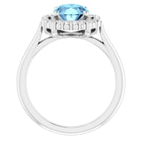 Platinum Oval Natural Aquamarine & Natural Diamond Halo-Style Ring – 9x7mm - view 2