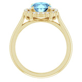 14K Gold Oval Natural Aquamarine & Natural Diamond Halo-Style Ring – 9x7mm - Yellow Gold - view 2