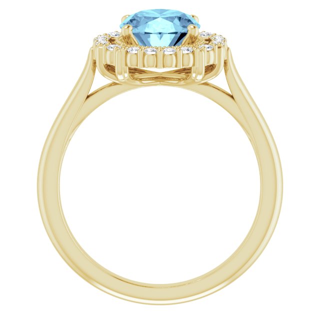 14K Gold Oval Natural Aquamarine & Natural Diamond Halo-Style Ring – 9x7mm - Yellow Gold - view 2