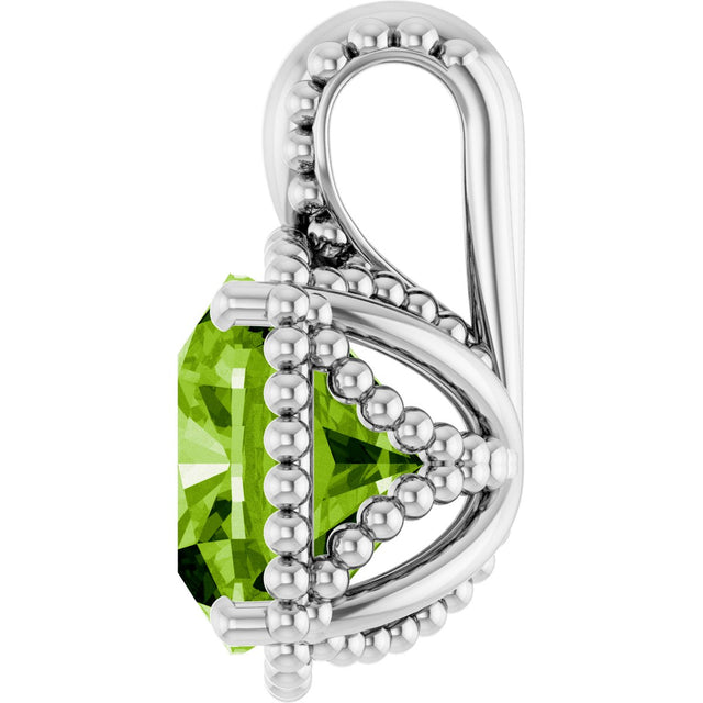 Platinum Cushion Natural Peridot Beaded Pendant - view 3