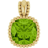 14K Gold Cushion Natural Peridot Beaded Pendant - Yellow Gold