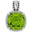 14K Gold Cushion Natural Peridot Beaded Pendant - White Gold