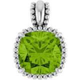 14K Gold Cushion Natural Peridot Beaded Pendant - White Gold