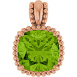 14K Gold Cushion Natural Peridot Beaded Pendant - Rose Gold
