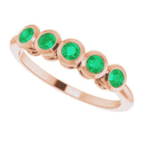 14K Gold Round Natural Emerald Five-Stone Bezel-Set Ring - Rose Gold - view 10