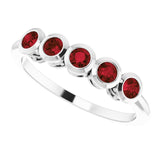14K Gold Round Natural Mozambique Garnet Five-Stone Bezel-Set Ring - White Gold - view 10
