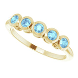14K Gold Round Natural Aquamarine Five-Stone Bezel-Set Ring - Yellow Gold - view 10
