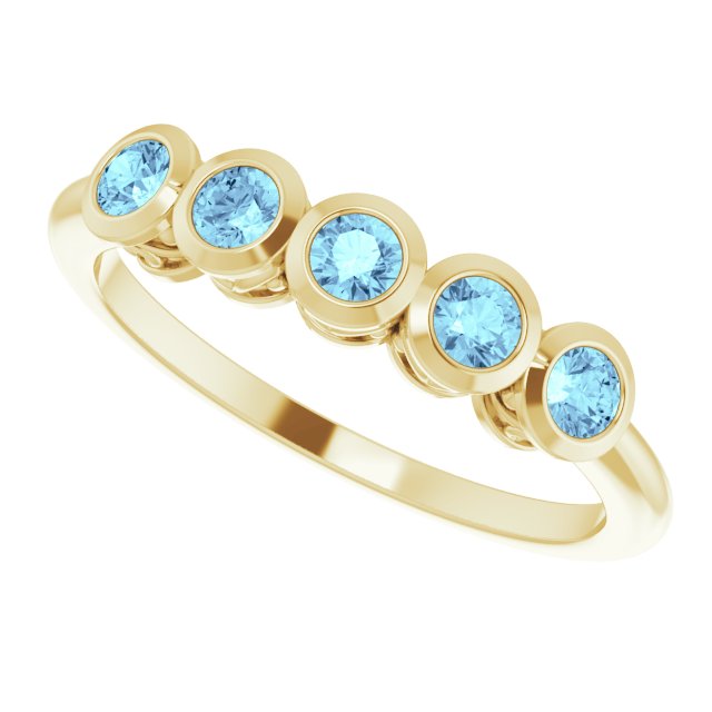 14K Gold Round Natural Aquamarine Five-Stone Bezel-Set Ring - Yellow Gold - view 10