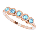 14K Gold Round Natural Aquamarine Five-Stone Bezel-Set Ring - Rose Gold - view 10