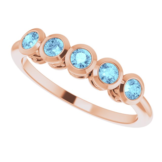 14K Gold Round Natural Aquamarine Five-Stone Bezel-Set Ring - Rose Gold - view 10