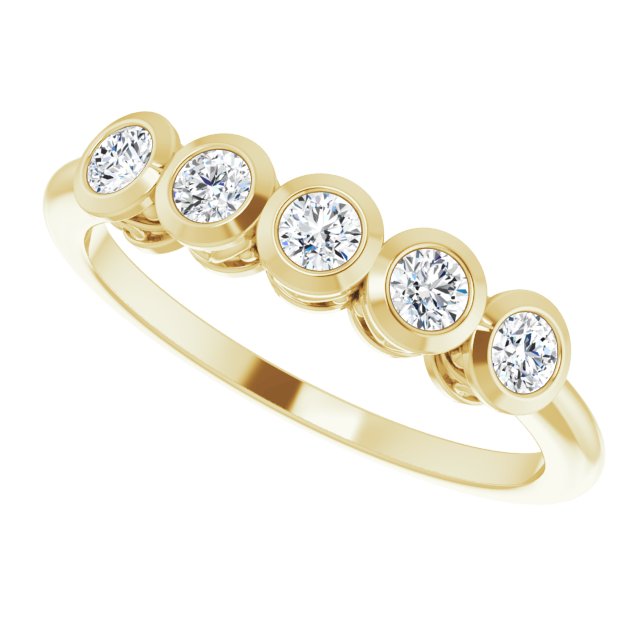 14K Gold Round Natural Diamond Five-Stone Bezel-Set Ring – 2.5mm Stones - Yellow Gold - view 10
