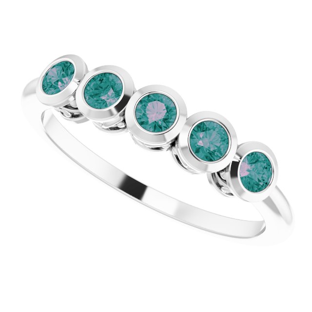 14K Gold Round Natural Alexandrite Five-Stone Bezel-Set Ring - White Gold - view 10