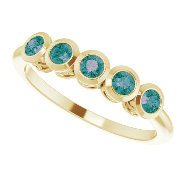 14K Gold Round Natural Alexandrite Five-Stone Bezel-Set Ring - Yellow Gold - view 10
