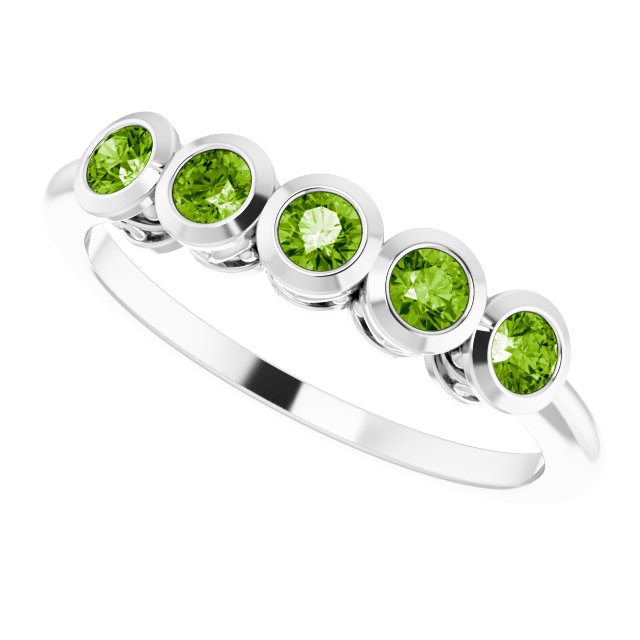 14K Gold Round Natural Peridot Five-Stone Bezel-Set Ring - White Gold - view 10