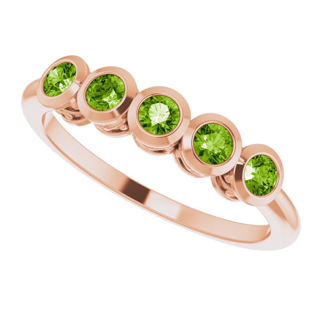 14K Gold Round Natural Peridot Five-Stone Bezel-Set Ring - Rose Gold - view 10