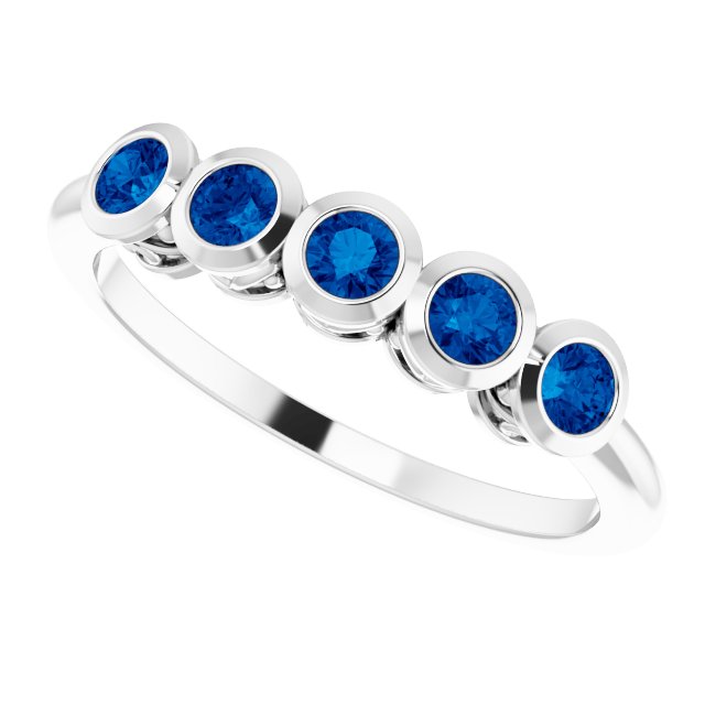 Platinum Round Lab-Grown Blue Sapphire Five-Stone Bezel-Set Ring - view 10