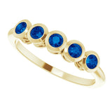 14K Gold Round Natural Blue Sapphire Five-Stone Bezel-Set Ring - Yellow Gold - view 10