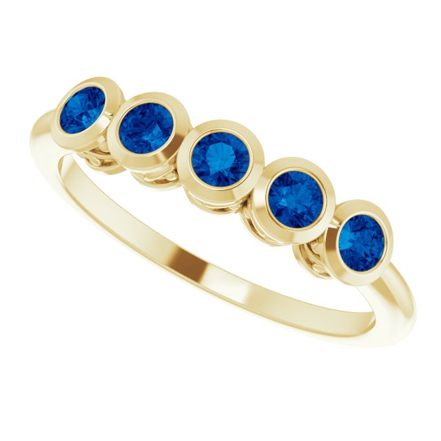 14K Gold Round Natural Blue Sapphire Five-Stone Bezel-Set Ring - Yellow Gold - view 10