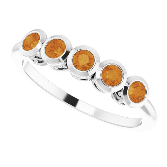 Platinum Round Natural Citrine Five-Stone Bezel-Set Ring - view 10