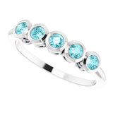 14K Gold Round Natural Blue Zircon Five-Stone Bezel-Set Ring - White Gold - view 10