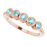 14K Gold Round Natural Blue Zircon Five-Stone Bezel-Set Ring - Rose Gold - view 10