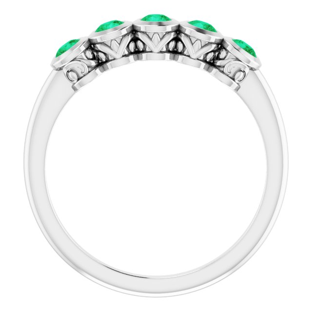 Platinum Round Natural Emerald Five-Stone Bezel-Set Ring - view 7