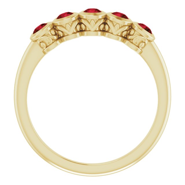 14K Gold Round Natural Mozambique Garnet Five-Stone Bezel-Set Ring - Yellow Gold - view 7