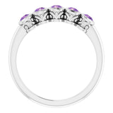 Platinum Round Natural Amethyst Five-Stone Bezel-Set Ring - view 7