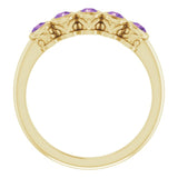 14K Gold Round Natural Amethyst Five-Stone Bezel-Set Ring - Yellow Gold - view 7