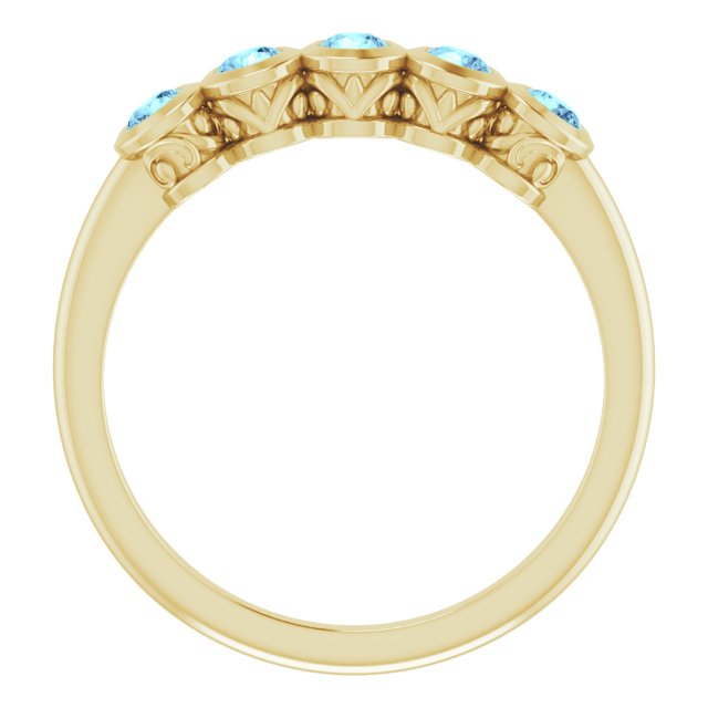 14K Gold Round Natural Aquamarine Five-Stone Bezel-Set Ring - Yellow Gold - view 7