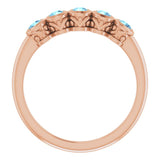 14K Gold Round Natural Aquamarine Five-Stone Bezel-Set Ring - Rose Gold - view 7