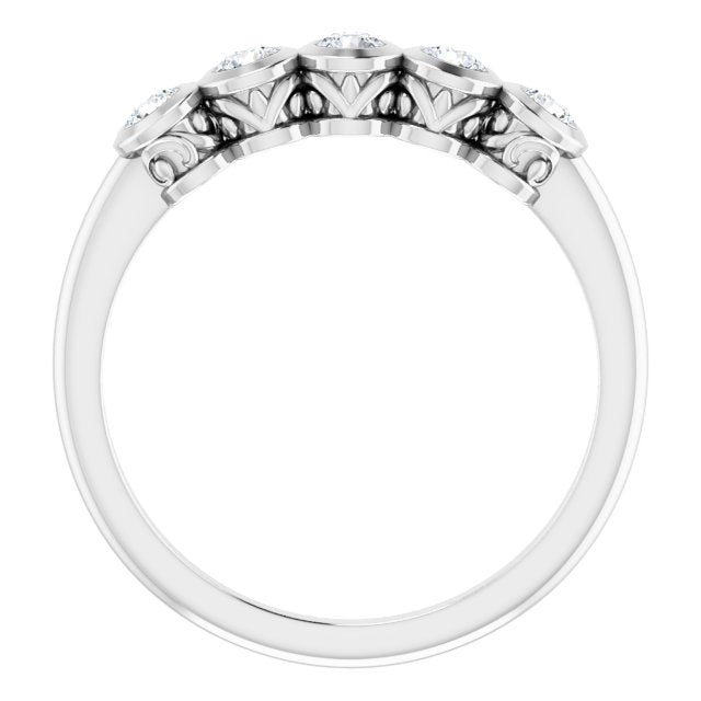 14K Gold Round Natural Diamond Five-Stone Bezel-Set Ring – 2.5mm Stones - White Gold - view 7