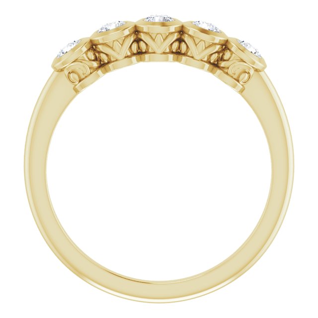 14K Gold Round Natural Diamond Five-Stone Bezel-Set Ring – 2.5mm Stones - Yellow Gold - view 7