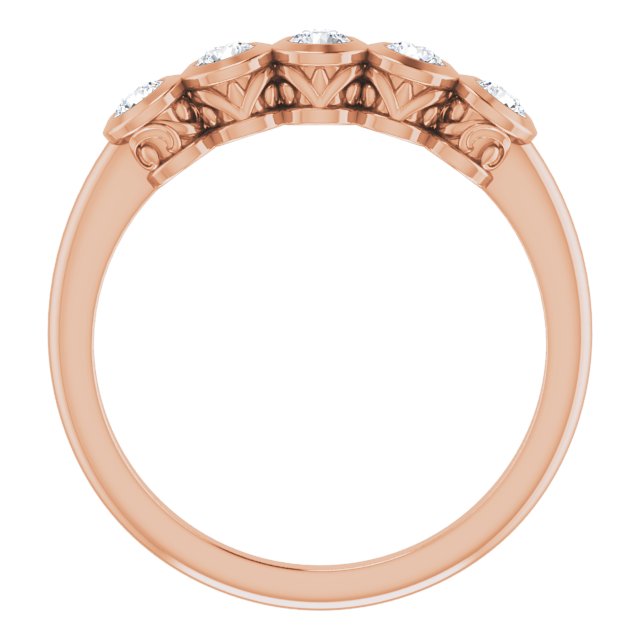 14K Gold Round Natural Diamond Five-Stone Bezel-Set Ring – 2.5mm Stones - Rose Gold - view 7