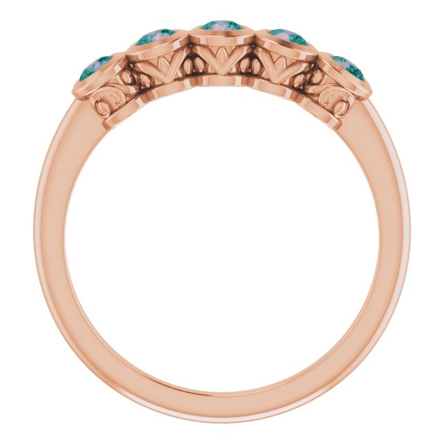 14K Gold Round Lab-Grown Alexandrite Five-Stone Bezel-Set Ring - Rose Gold - view 7