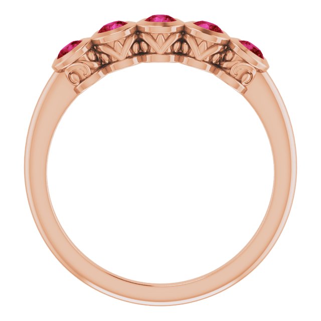 14K Gold Round Lab-Grown Ruby Five-Stone Bezel-Set Ring - Rose Gold - view 7