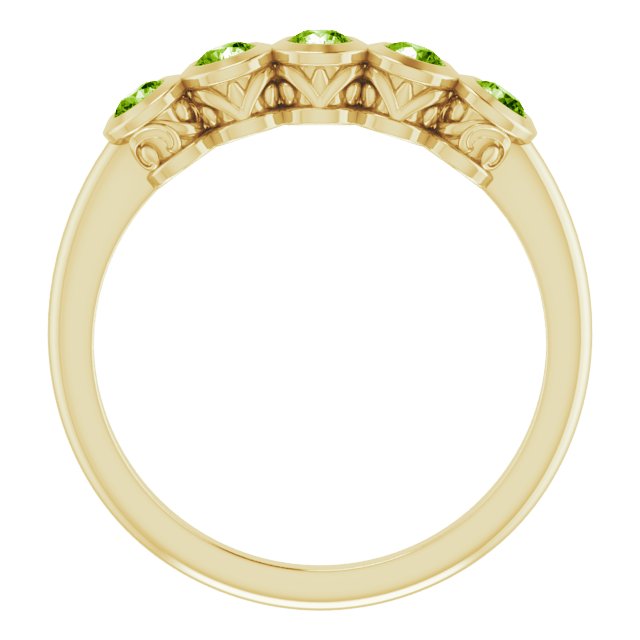 14K Gold Round Natural Peridot Five-Stone Bezel-Set Ring - Yellow Gold - view 7