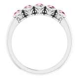 14K Gold Round Natural Pink Tourmaline Five-Stone Bezel-Set Ring - White Gold - view 7