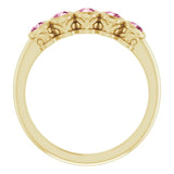 14K Gold Round Natural Pink Tourmaline Five-Stone Bezel-Set Ring - Yellow Gold - view 7
