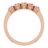 14K Gold Round Natural Pink Tourmaline Five-Stone Bezel-Set Ring - Rose Gold - view 7