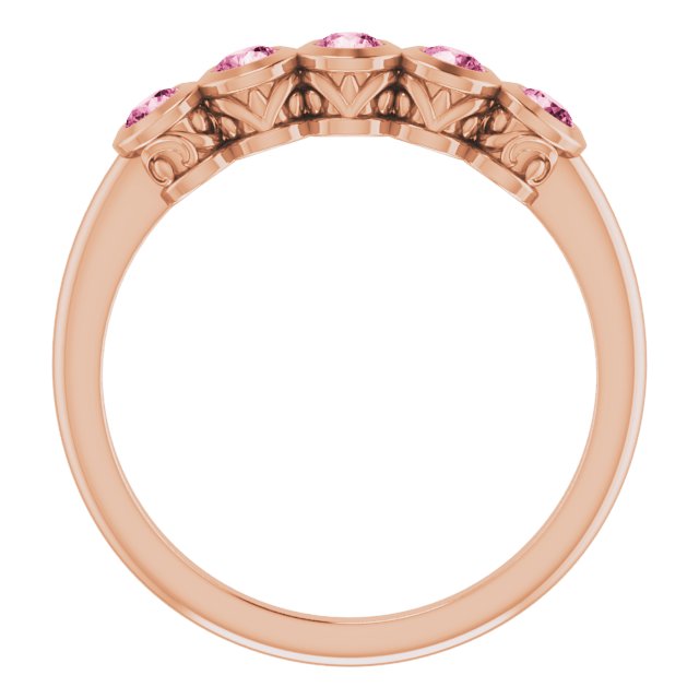 14K Gold Round Natural Pink Tourmaline Five-Stone Bezel-Set Ring - Rose Gold - view 7