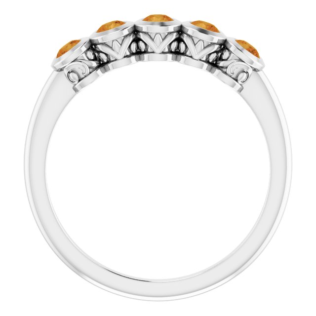 Platinum Round Natural Citrine Five-Stone Bezel-Set Ring - view 7