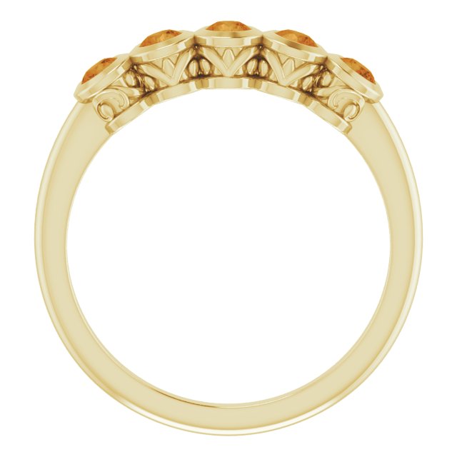 14K Gold Round Natural Citrine Five-Stone Bezel-Set Ring - Yellow Gold - view 7
